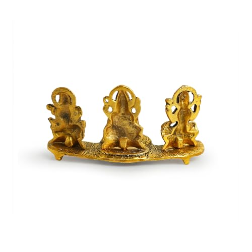 Exclusivelane Laxmi Ganesh & Saraswati Idol Showpiece Figurine With Diya (3.7 Inch, Metal) | Handcrafted For Home Dcor And Poo